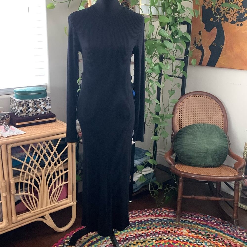 Velvet by Graham & Spencer Black Ribbed Long Sleeve Bodycon Midi Maxi Dress